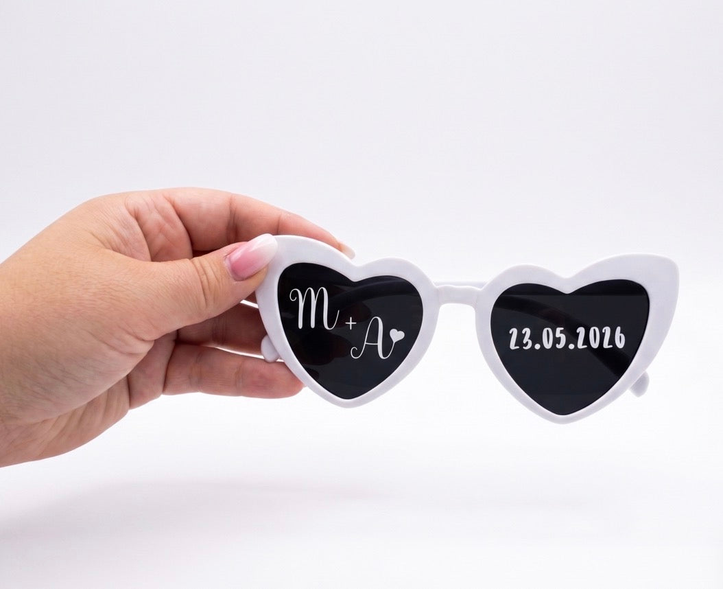 Lunettes de soleil cœur personnalisées – Cadeau invités mariage & EVJF