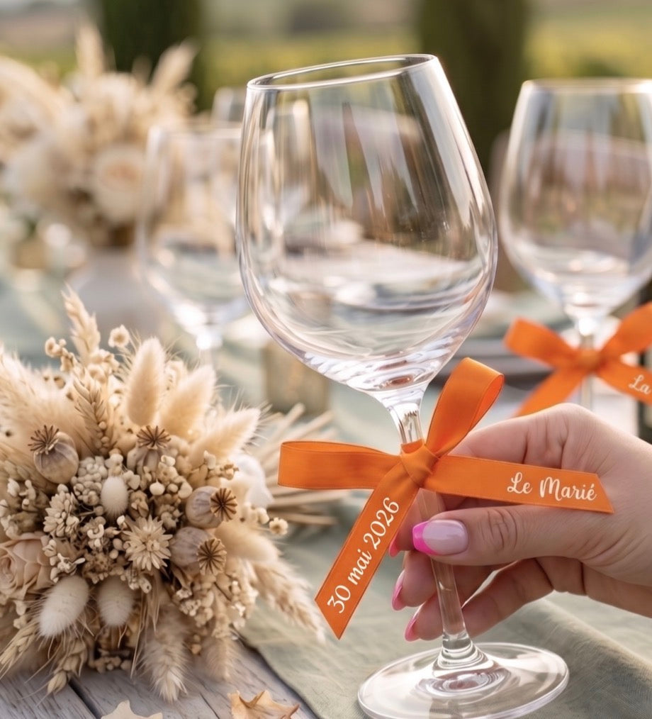 Ruban personnalisé pour verre à pied – Mariage, Baptême & Anniversaire